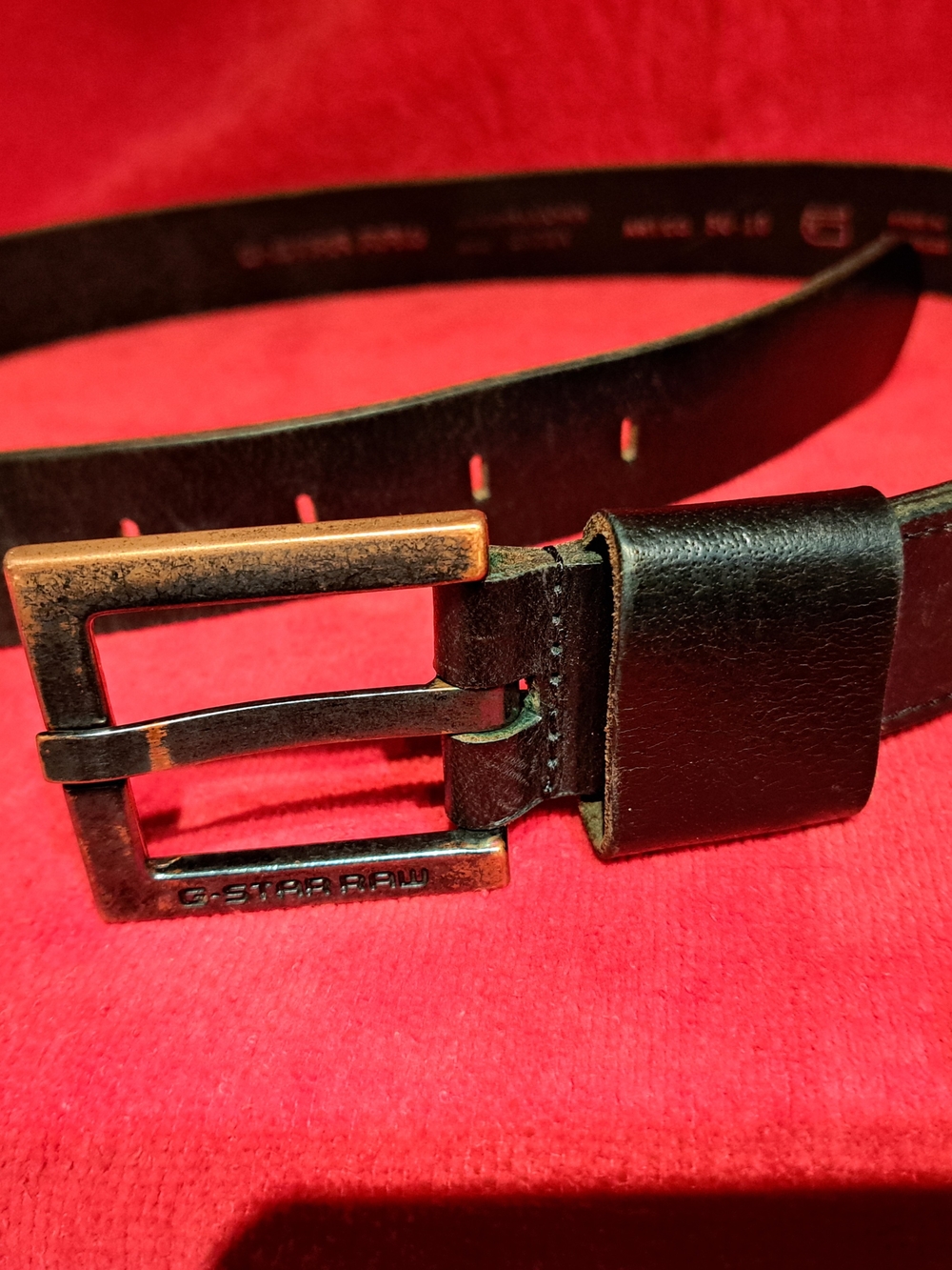 G-Star Black Leather Men’s Belt with Aged Brass Buckle